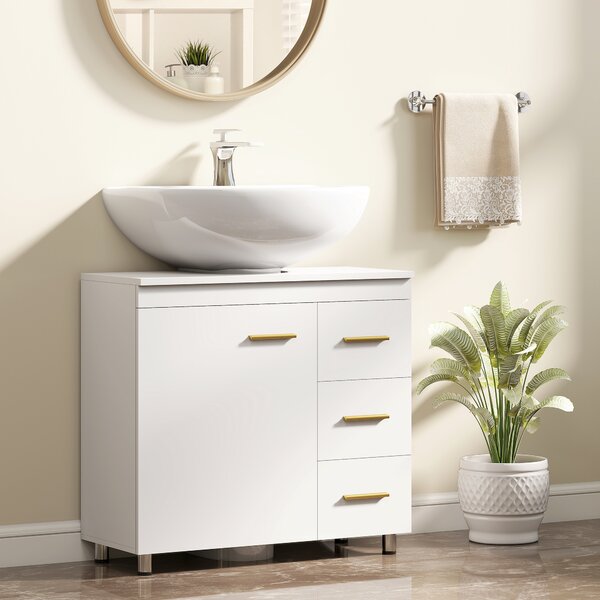 HOMCOM Mobile Moderno Sottolavabo con Intaglio a U, Armadietto e 3 Cassetti, Chiusura Ammortizzata, 70x30x65 cm, Bianco | Aosom Italy