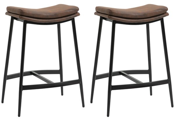 HOMCOM Set 2 Sgabelli da Bar in Stile Industriale con Poggiapiedi, in Finta Pelle, 48.5x38.5x68.5 cm, Nero e Marrone | Aosom Italy
