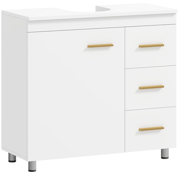 HOMCOM Mobile Moderno Sottolavabo con Intaglio a U, Armadietto e 3 Cassetti, Chiusura Ammortizzata, 70x30x65 cm, Bianco | Aosom Italy