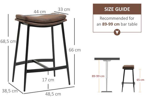 HOMCOM Set 2 Sgabelli da Bar in Stile Industriale con Poggiapiedi, in Finta Pelle, 48.5x38.5x68.5 cm, Nero e Marrone | Aosom Italy
