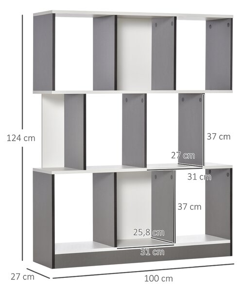 HOMCOM Mobile Libreria a 8 Ripiani per Soggiorno e Camera da Letto, in Legno, 100x24x124 cm, Grigio Carbone | Aosom Italy