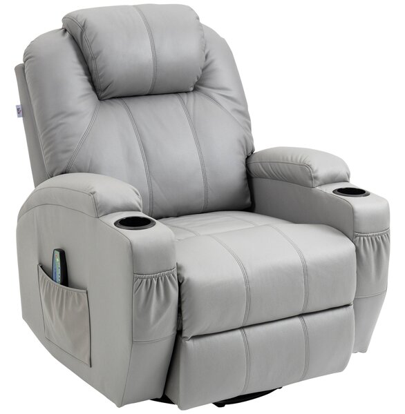 HOMCOM Poltrona Reclinabile con Poggiapiedi e Telecomando, Sedia Massaggiante in Pelle PU, 89x99x106 cm, Grigio | Aosom Italy