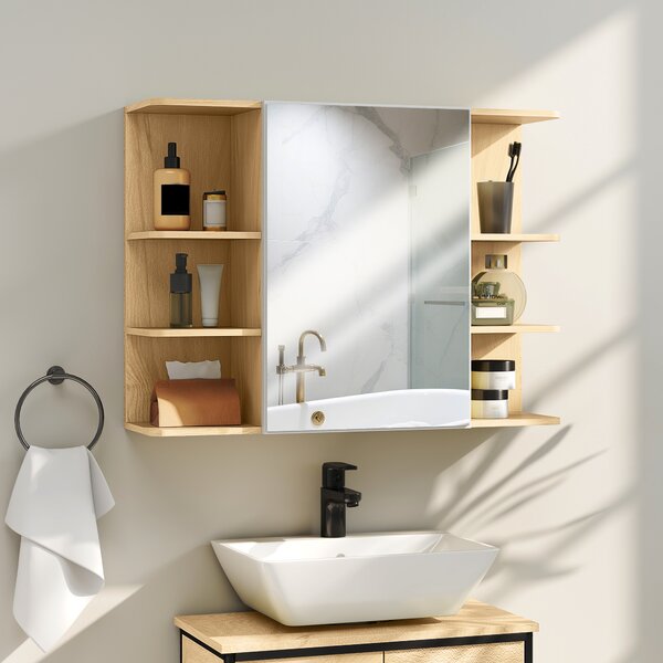 HOMCOM Specchiera Bagno con Armadietto a 2 Ripiani e 6 Vani Aperti, 80x20x59 cm, Legno | Aosom Italy
