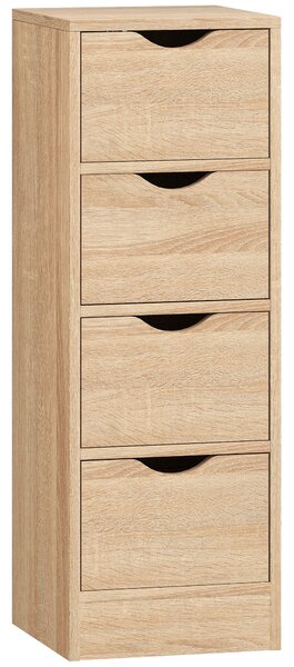 HOMCOM Mobile Bagno Salvaspazio con 4 Cassetti e Maniglie Intagliate Stile Nordico, 29x29x83 cm, Legno Naturale | Aosom Italy