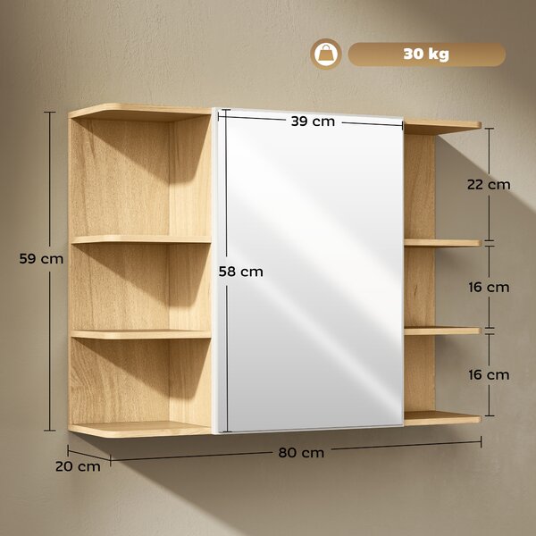 HOMCOM Specchiera Bagno con Armadietto a 2 Ripiani e 6 Vani Aperti, 80x20x59 cm, Legno | Aosom Italy