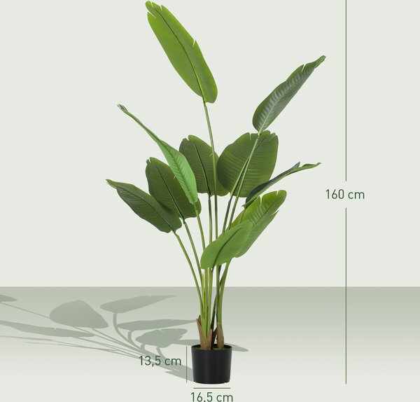 HOMCOM Pianta Artificiale da 160 cm a 10 Foglie in PEVA Verde con Vaso da Ø16.5x13.5 cm | Aosom Italy