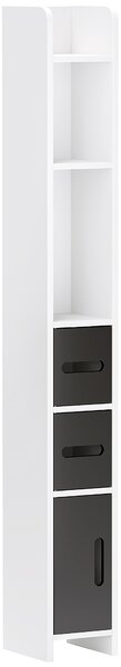 Kleankin Colonna Bagno con 3 Mensole e 3 Armadietti, in Legno, 15x17x120 cm, Bianco e Nero | Aosom Italy