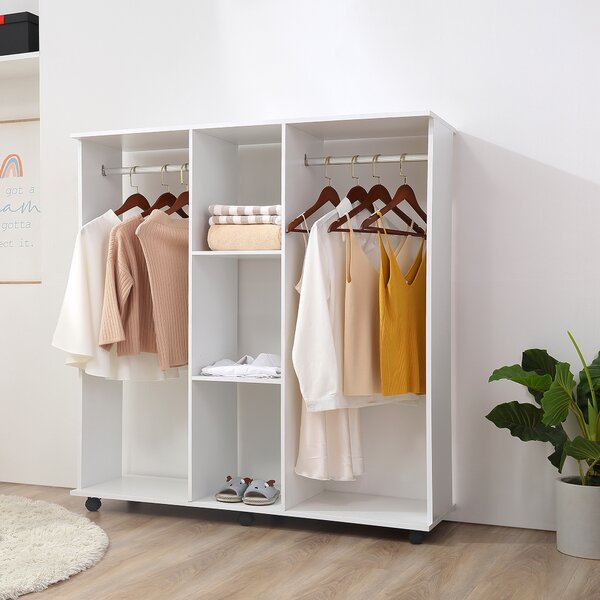 HOMCOM Armadio Guardaroba a Rotelle con 2 Barre e 3 Ripiani Aperti, in Legno e Alluminio, 120x40x128 cm, Bianco | Aosom Italy