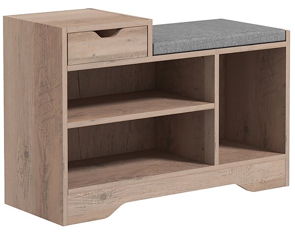 HOMCOM Panca Scarpiera Moderna con 3 Ripiani Aperti e Cassetti, in Legno, Poliestere e Spugna, 76.5x30x52 cm, Grigio | Aosom Italy