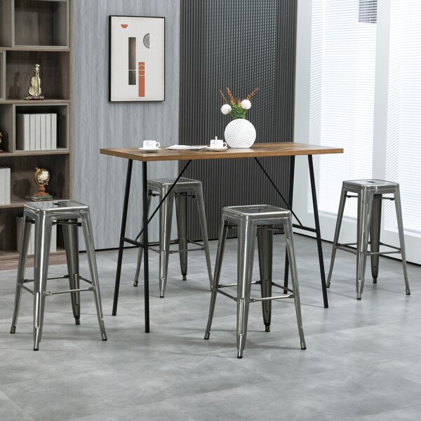HOMCOM Set 4 Sgabelli Bar Impilabili con Poggiapiedi, Stile Industriale, in Acciaio, per Sala da pranzo, Argento | Aosom Italy