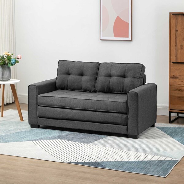 HOMCOM Divano Letto Convertibile moderno con Imbottitura e Molle, in Tessuto 2 Posti, 151x75x85 cm, Grigio | Aosom Italy