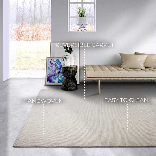 Tappeto color crema tessuto a mano in lana 80x150 cm Pradesh Natural White - Elle Decoration