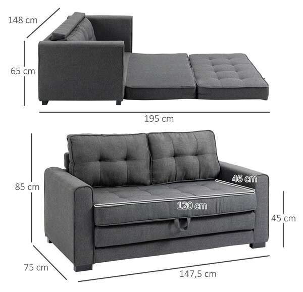 HOMCOM Divano Letto Convertibile moderno con Imbottitura e Molle, in Tessuto 2 Posti, 151x75x85 cm, Grigio | Aosom Italy