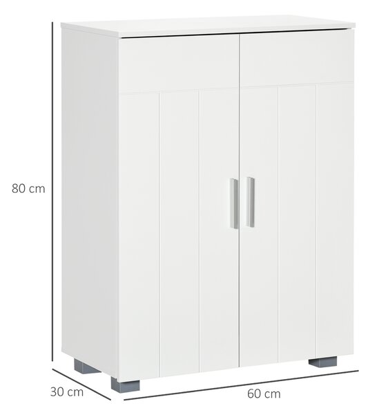 Kleankin Mobile Bagno Moderno con 2 Ante, 2 Ripiani Regolabili e Maniglie Argentate, 60x30x80 cm, Bianco | Aosom Italy