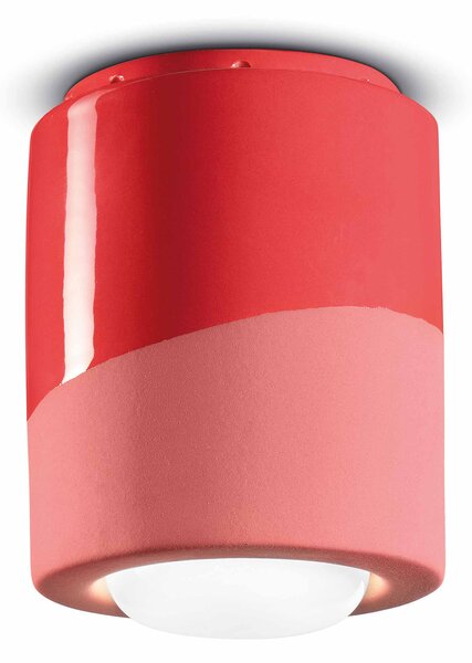 Plafoniera Piccola Vintage Decò Pi Ceramica Rosso Corallo 1 Luce E27