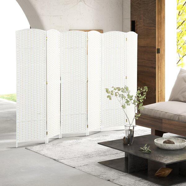 HOMCOM Paravento Divisorio da Interni Pieghevole a 6 Ante Intrecciato, 240x170 cm, Bianco | Aosom Italy