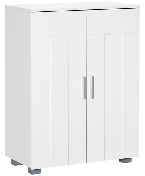 Kleankin Mobile Bagno Moderno con 2 Ante, 2 Ripiani Regolabili e Maniglie Argentate, 60x30x80 cm, Bianco | Aosom Italy