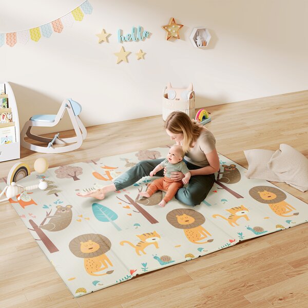 AIYAPLAY Tappeto per Bambini 0-6 Anni a Tema Bosco con Superficie Impermeabile in XPE Multicolore, 196x176x1.5 cm | Aosom Italy