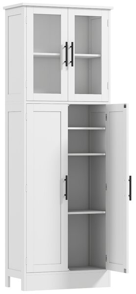 HOMCOM Mobile Bagno Alto con Ripiani Regolabili, Ante in Vetro e Legno, 60x30x170 cm, Bianco | Aosom Italy