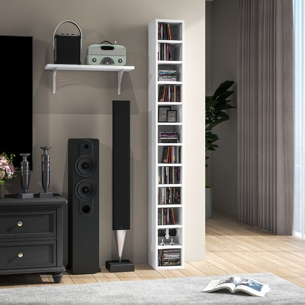 HOMCOM Mobile Libreria Porta CD a 12 Ripiani per 204 CD, in MDF e Truciolato, 21x20x175 cm, Bianco | Aosom Italy
