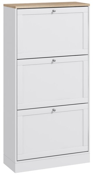 HOMCOM Scarpiera Salvaspazio a 3 Cassetti con Ripiani Regolabili su 2 Livelli, in Legno, 60x23.5x115 cm, Bianco | Aosom Italy