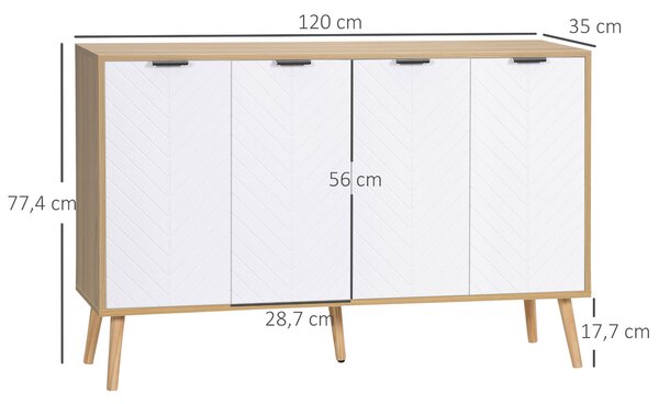 HOMCOM Credenza Cucina Mobile Buffet Ripiani Regolabili, 120x35x77.4cm, Bianco | Aosom Italy