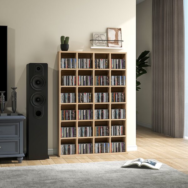 HOMCOM Mobile Porta CD con Ripiani Regolabili per 456 CD o 336 DVD, 24 Scomparti, 89x20x130.5 cm, Legno | Aosom Italy