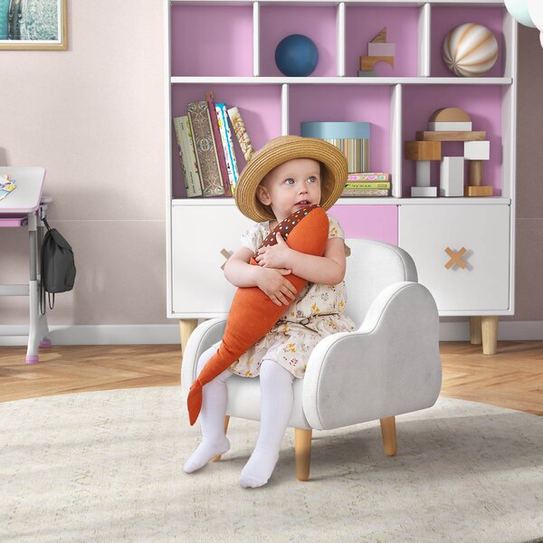 ZONEKIZ Poltrona per Bambini in Stile Scandinavo con Braccioli a Nuvola in Tessuto Bianco, 46x51x55 cm | Aosom Italy