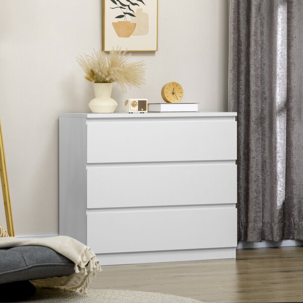HOMCOM Cassettiera 3 Cassetti Moderna senza Maniglie per Camera e Soggiorno, 80x39x73 cm, Bianco | Aosom Italy