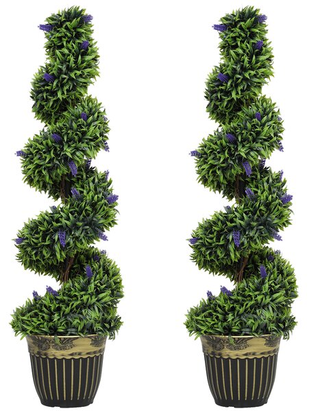 HOMCOM Set 2 Piante Artificiale a Spirale in PE da 115 cm con Vaso Incluso, Verde e Blu | Aosom Italy