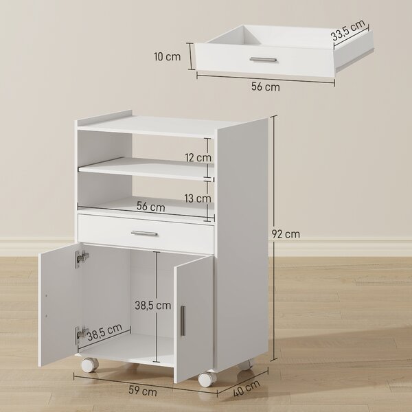 HOMCOM Mobile Microonde in Legno con Cassetto, Armadietto a 2 Ante e 2 Ripiani, 59x40x92 cm, Bianco | Aosom Italy