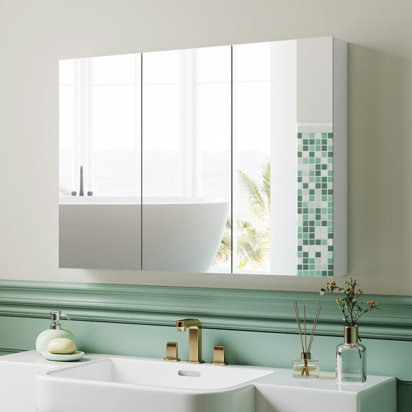 HOMCOM Specchio Bagno Contenitore con 3 Ante, 91.5x11.5x65 cm, Mobile Bagno da Parete, Ripiani Regolabili, Bianco | Aosom Italy