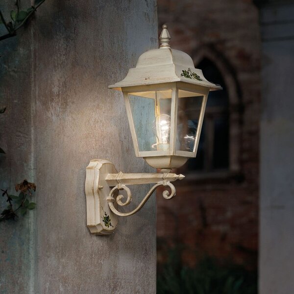 Applique Esterno Classica Gorizia Metallo E Ceramica Bianco Sfumato 1 Luce E27