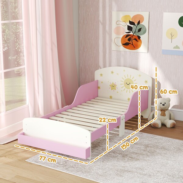 AIYAPLAY Letto per Bambini 3-8 Anni Basso in Legno con Spazio Contenitore e Sponde Laterali, 150x77x60 cm, Rosa | Aosom Italy