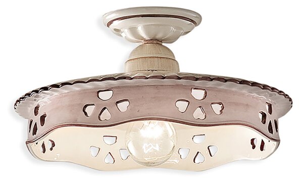 Plafoniera Classica Alessandria Ceramica Bianco Sfumato Oro Decorato 1 Luce E27