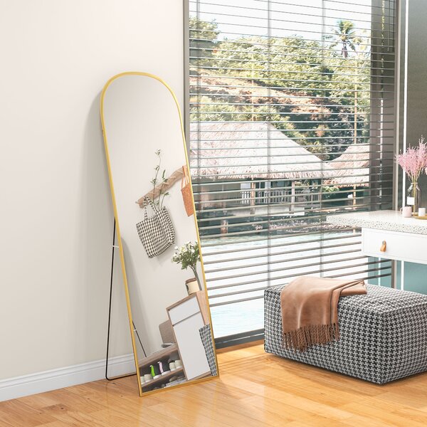 HOMCOM Specchio da Terra e Parete Moderno in Lega di Alluminio con Supporto Pieghevole, 50x170cm, Oro | Aosom Italy