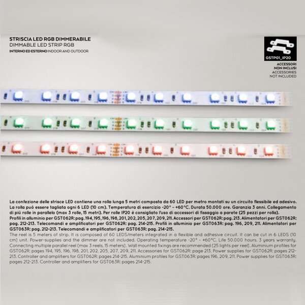 Striscia led gea led gst062r 72w rgb 24v ip20 5mt multicolore interno - Gea Led
