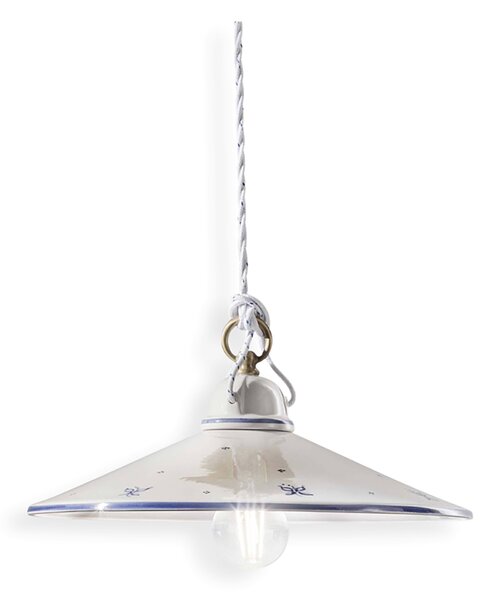 Sospensione Classica Asti Ceramica E Ottone Decorato Filo Blu 20Cm 1 Luce E27