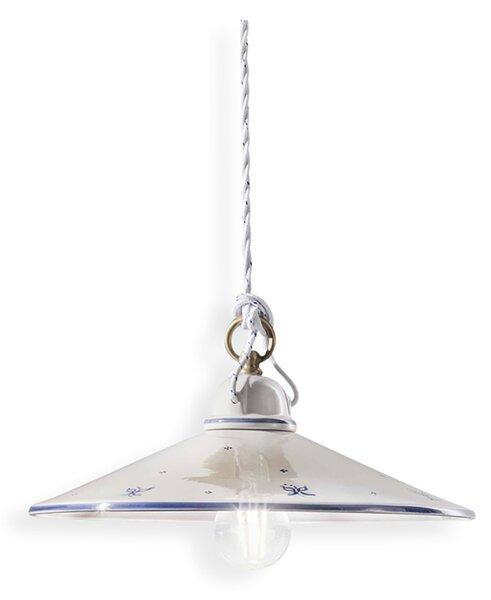 Sospensione Classica Asti Ceramica E Ottone Decorato Filo Blu 30Cm 1 Luce E27