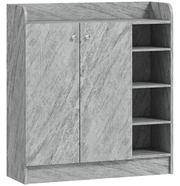 HOMCOM Scarpiera Moderna in Legno con 4 Ripiani Aperti e Armadietto per 12 Paia, 83x30x90 cm, Grigio Cemento | Aosom Italy