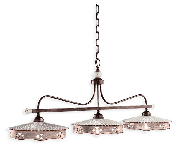 Lampadario Classico Alessandria Ferro E Ceramica Nero Sfumato Rame 3 Luci E27