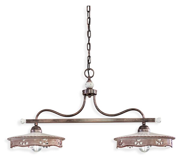 Lampadario Classico Alessandria Ferro E Ceramica Nero Sfumato Rame 2 Luci E27
