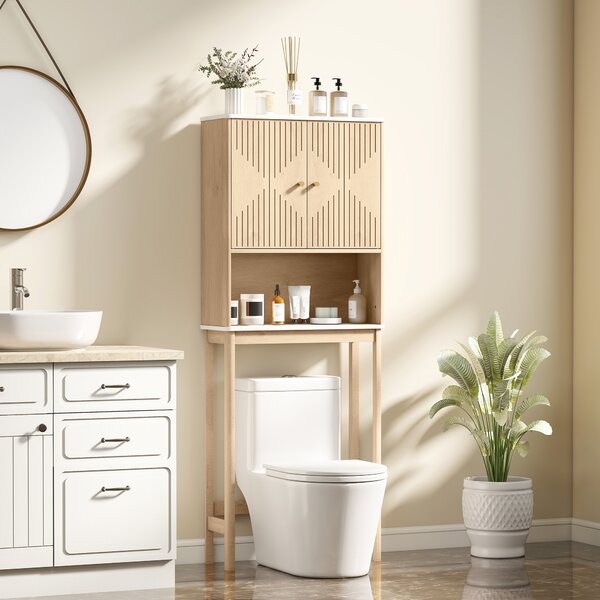 HOMCOM Mobile Sopra WC con Armadietto a 2 Ante e Ripiano Aperto, Barra Inferiore, 66x25x168 cm, Rovere | Aosom Italy