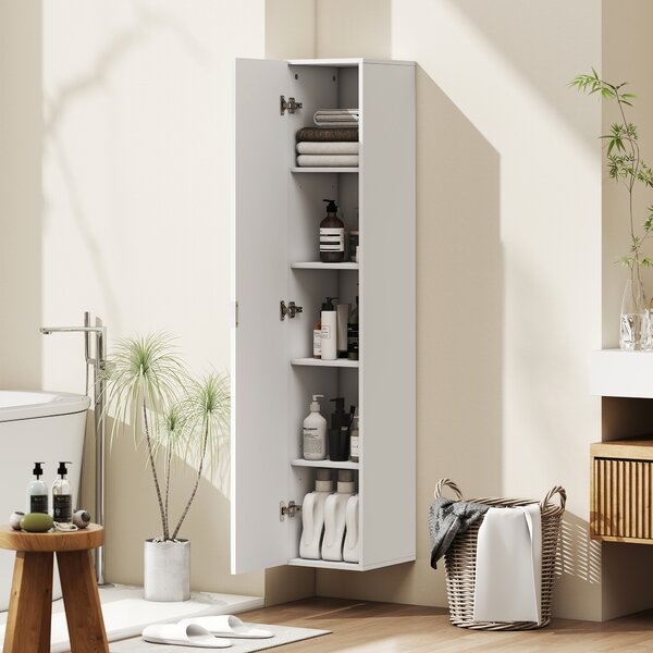 HOMCOM Mobile Bagno Sospeso a Colonna con Ripiani Regolabili e Chiusura Soft Close, 30x31.5x160 cm, Bianco | Aosom Italy