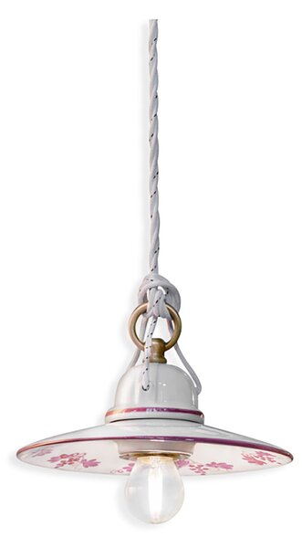 Sospensione Classico Asti Ferro E Ceramica Ottone Satinato Decorato 1 Luce E27