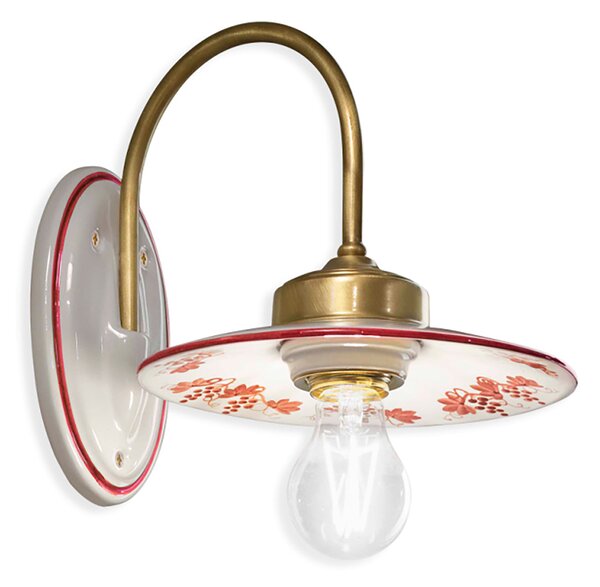 Applique Classica Asti Ferro E Ceramica Ottone Satinato Decorato 1 Luce E27