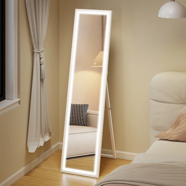 HOMCOM Specchio Illuminato con Luci LED Regolabili e Pulsante Touch, in Vetro e MDF, 40x5x160 cm, Bianco | Aosom Italy
