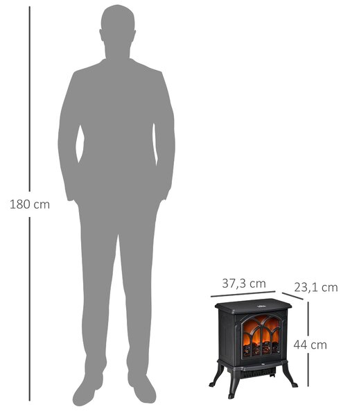 HOMCOM Camino Elettrico da Terra con 2 Livelli di Potenza 750/1500 W, Effetto Fiamma, Area di Copertura 15-20 m², Nero | Aosom Italy