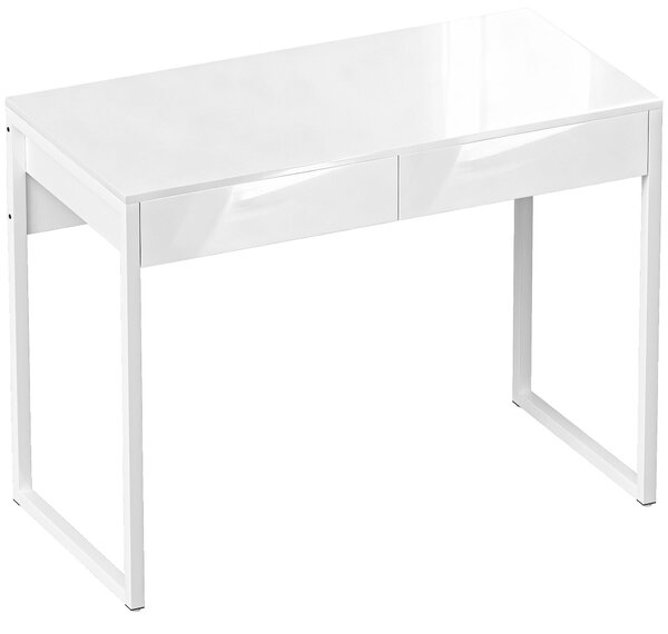 HOMCOM Scrivania Moderna con 2 Cassetti e Gambe in Acciaio, 100x50x75 cm, Bianco Lucido | Aosom Italy
