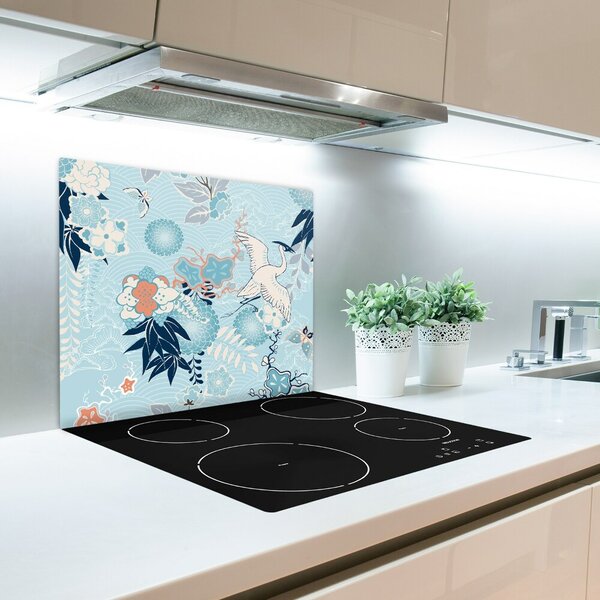 Tagliere in vetro temperato Gru e fiori 60x52 cm